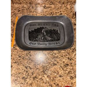 Wilton Armetale pewter bread serving tray featuring the embossed phrase "Give Us